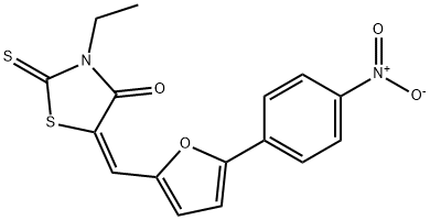 (5E)-3-ethyl-5-[[5-(4-nitrophenyl)furan-2-yl]methylidene]-2-sulfanylidene-1,3-thiazolidin-4-one Struktur