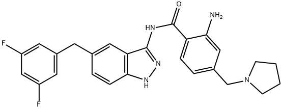 Benzamide, 2-amino-N-[5-[(3,5-difluorophenyl)methyl]-1H-indazol-3-yl]-4-(1-pyrrolidinylmethyl)- Struktur