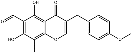 4H-1-Benzopyran-6-carboxaldehyde, 5,7-dihydroxy-3-[(4-methoxyphenyl)methyl]-8-methyl-4-oxo- Struktur