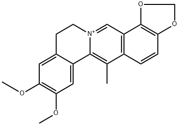 Benzo[a]-1,3-benzodioxolo[4,5-g]quinolizinium, 11,12-dihydro-8,9-dimethoxy-6-methyl- Struktur