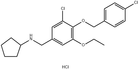 Benzenemethanamine, 3-chloro-4-[(4-chlorophenyl)methoxy]-N-cyclopentyl-5-ethoxy-, hydrochloride (1:1) Struktur