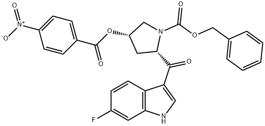 1-?Pyrrolidinecarboxyli?c acid, 2-?[(6-?fluoro-?1H-?indol-?3-?yl)?carbonyl]?-?4-?[(4-?nitrobenzoyl)?oxy]?-?, phenylmethyl ester, (2S,?4S)?-