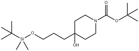 1-Piperidinecarboxylic acid, 4-[3-[[(1,1-dimethylethyl)dimethylsilyl]oxy]propyl]-4-hydroxy-, 1,1-dimethylethyl ester Struktur