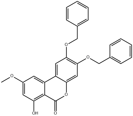 6H-Dibenzo[b,d]pyran-6-one, 7-hydroxy-9-methoxy-2,3-bis(phenylmethoxy)- Struktur