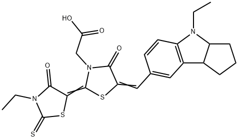 5-[(4-Ethyl-1,2,3,3a,4,8b-hexahydrocyclopent[b]indol-7-yl)methylene]-2-(3-ethyl-4-oxo-2-thioxo-5-thiazolidinylidene)-4-oxo-3-thiazolidineacetic Acid Struktur