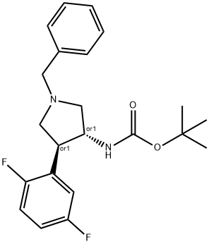 CarbaMic acid, N-[(3R,4S)-4-(2,5-difluorophenyl)-1-(phenylMethyl)-3-pyrrolidinyl]-, 1,1-diMethylethyl ester, rel- Struktur