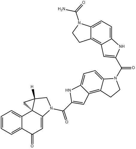 Benzo[1,2-b:4,3-b']dipyrrole-3(2H)-carboxamide,7-[[7-[[(1aS,9bR)-1a,2-dihydro-5-oxo-1H-benzo[e]cycloprop[c]indol-3(5H)-yl]carbonyl]-1,6-dihydrobenzo[1,2-b:4,3-b']dipyrrol-3(2H)-yl]carbonyl]-1,6-dihydro- Struktur