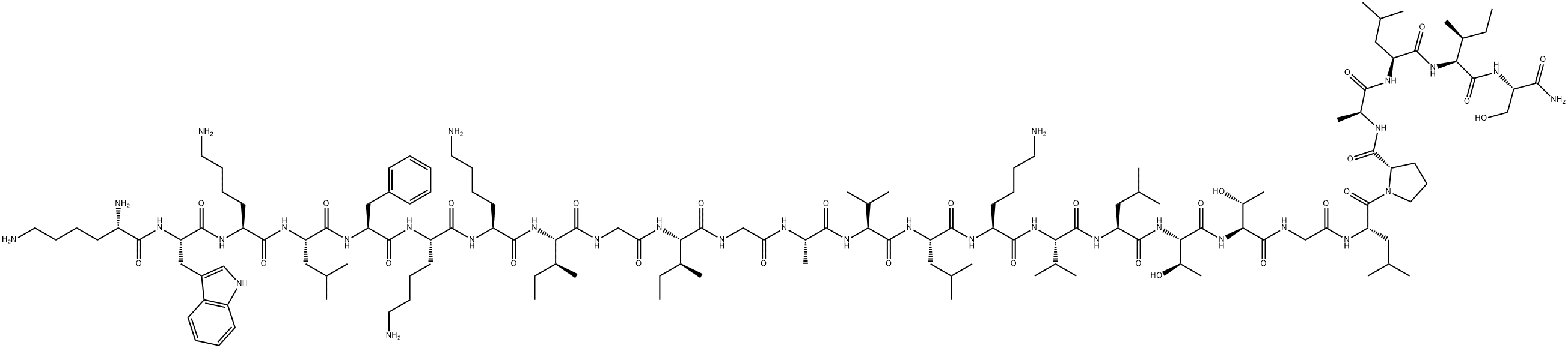 Cecropin A (1-8)-Melittin (1-18) amide H-Lys-Trp-Lys-Leu-Phe-Lys-Lys-Ile-Gly-Ile-Gly-Ala-Val-Leu-Lys-Val-Leu-Thr-Thr-Gly-Leu-Pro-Ala-Leu-Ile-Ser-NH2 Struktur