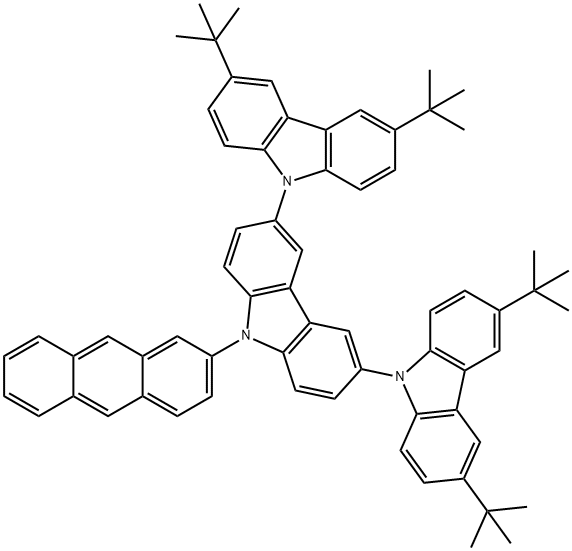 OE002, 9'-(Anthracen-2-yl)-3,3'',6,6''-tetra-tert-butyl-9'H-9,3':6',9''-tercarbazole Struktur