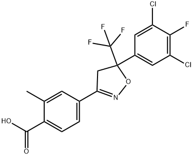 Benzoic acid, 4-[5-(3,5-dichloro-4-fluorophenyl)-4,5-dihydro-5-(trifluoromethyl)-3-isoxazolyl]-2-methyl- Struktur