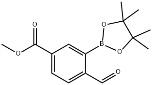 Benzoic acid, 4-formyl-3-(4,4,5,5-tetramethyl-1,3,2-dioxaborolan-2-yl)-, methyl ester Struktur