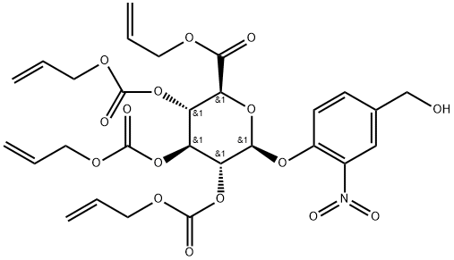 allyl 1-(4-hydroxymethyl-2-nitrophenyl)-2,3,4-tri-O-allyloxycarbonyl-β-D-glucuronate Struktur