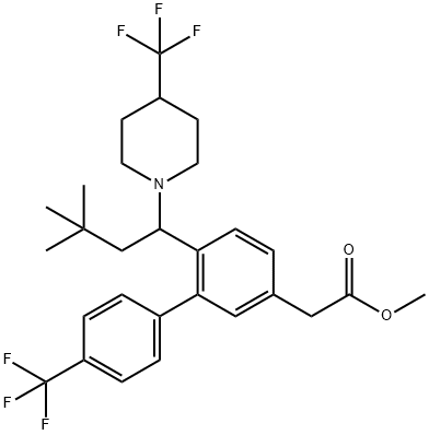 [1,?1'-?Biphenyl]?-?3-?acetic acid, 6-?[3,?3-?dimethyl-?1-?[4-?(trifluoromethyl)?-?1-?piperidinyl]?butyl]?-?4'-?(trifluoromethyl)?-?, methyl ester Struktur