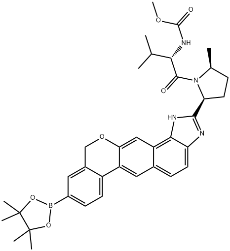 Methyl [(2S)-3-methyl-1-[(2S,5S)-2-methyl-5-[9-(4,4,5,5-tetramethyl-1,3,2-dioxaborolan-2-yl)-1,11-dihydroisochromeno[4',3':6,7]naphtho[1,2-d]imidazol-2-yl]pyrrolidin-1-yl]-1-oxobutan-2-yl]carbamate