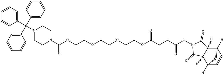 Butanedioic acid, 1-[(3aR,4S,7R,7aS)-1,3,3a,4,7,7a-hexahydro-1,3-dioxo-4,7-methano-2H-isoindol-2-yl] 4-[2-[2-[2-[[[4-(triphenylmethyl)-1-piperazinyl]carbonyl]oxy]ethoxy]ethoxy]ethyl] ester Struktur