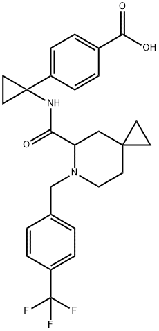 Benzoic acid, 4-[1-[[[6-[[4-(trifluoromethyl)phenyl]methyl]-6-azaspiro[2.5]oct-5-yl]carbonyl]amino]cyclopropyl]- Struktur