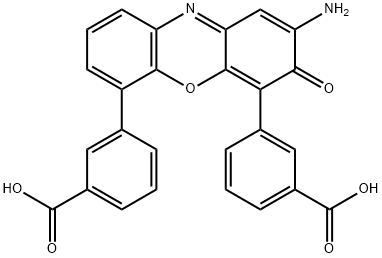 Benzoic acid, 3,3'-(2-amino-3-oxo-3H-phenoxazine-4,6-diyl)bis- Struktur