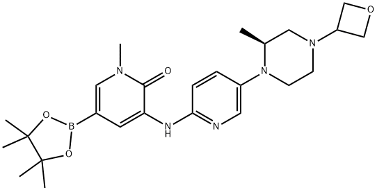 2(1H)?-?Pyridinone, 1-?methyl-?3-?[[5-?[(2S)?-?2-?methyl-?4-?(3-?oxetanyl)?-?1-?piperazinyl]?-?2-?pyridinyl]?amino]?-?5-?(4,?4,?5,?5-?tetramethyl-?1,?3,?2-?dioxaborolan-?2-?yl)?- Struktur