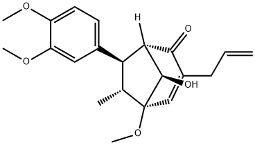 Bicyclo[3.2.1]oct-3-en-2-one, 7-(3,4-dimethoxyphenyl)-8-hydroxy-5-methoxy-6-methyl-3-(2-propen-1-yl)-, (1S,5R,6R,7R,8R)- Struktur