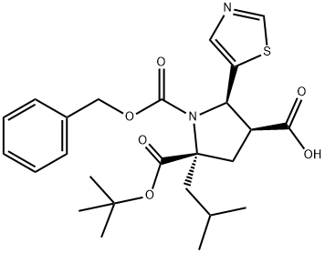 1,2,4-pyrrolidinetricarboxylic acid, 2-(2-methylpropyl)-5-(5-thiazolyl)-, 2-(1,1-dimethylethyl) 1-(phenylmethyl) ester, (2S,4S,5R)- Struktur