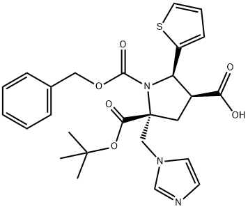 1,2,4-pyrrolidinetricarboxylic acid, 2-(1H-imidazol-1-ylmethyl)-5-(2-thienyl)-, 2-(1,1-dimethylethyl) 1-(phenylmethyl) ester, (2R,4S,5R)- Struktur