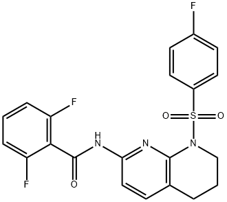 2,6-Difluoro-N-(8-(4-fluorobenzenesulfonyl)-5,6,7,8-tetrahydro[1,8]naphthyridin-2-yl)benzamide Struktur