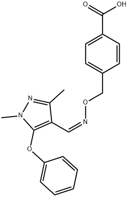 Benzoic acid, 4-[[[[(1,3-dimethyl-5-phenoxy-1H-pyrazol-4-yl)methylene]amino]oxy]methyl]-, (Z)- (9CI) Struktur