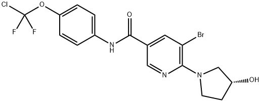 3-Pyridinecarboxamide, 5-bromo-N-[4-(chlorodifluoromethoxy)phenyl]-6-[(3R)-3-hydroxy-1-pyrrolidinyl]- Struktur