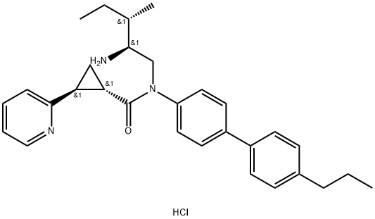 Cyclopropanecarboxamide, N-[(2S,3S)-2-amino-3-methylpentyl]-N-(4'-propyl[1,1'-biphenyl]-4-yl)-2-(2-pyridinyl)-, hydrochloride (1:2), (1S,2S)- Struktur