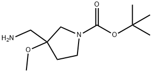 1-Pyrrolidinecarboxylic acid, 3-(aminomethyl)-3-methoxy-, 1,1-dimethylethyl ester Struktur