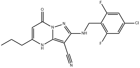 2-{[(4-chloro-2,6-difluorophenyl)methyl]amino}-7-oxo-5-propyl-4H,7H-pyrazolo[1,5-a]pyrimidine-3-carbonitrile Struktur