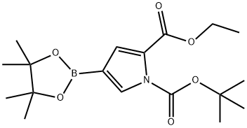 1H-Pyrrole-1,2-dicarboxylic acid, 4-(4,4,5,5-tetramethyl-1,3,2-dioxaborolan-2-yl)-, 1-(1,1-dimethylethyl) 2-ethyl ester Struktur