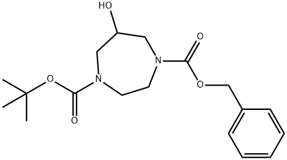 1H-1,4-Diazepine-1,4(5H)-dicarboxylic acid, tetrahydro-6-hydroxy-, 1-(1,1-dimethylethyl) 4-(phenylmethyl) ester Struktur