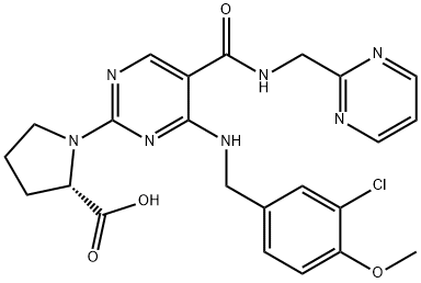 L-Proline, 1-[4-[[(3-chloro-4-methoxyphenyl)methyl]amino]-5-[[(2-pyrimidinylmethyl)amino]carbonyl]-2-pyrimidinyl]- Struktur