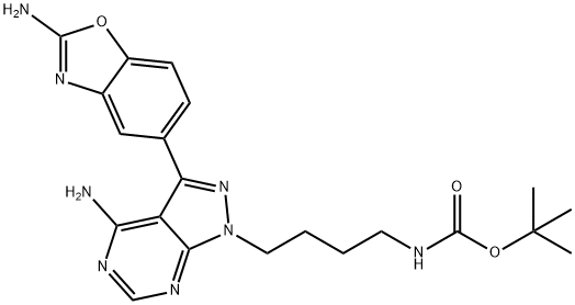 Carbamic acid, N-[4-[4-amino-3-(2-amino-5-benzoxazolyl)-1H-pyrazolo[3,4-d]pyrimidin-1-yl]butyl]-, 1,1-dimethylethyl ester Struktur