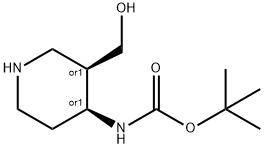 Carbamic acid, N-[(3R,4S)-3-(hydroxymethyl)-4-piperidinyl]-, 1,1-dimethylethyl ester, rel- Struktur