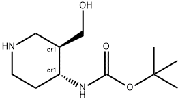 tert-butyl N-[(3S,4S)-rel-3-(hydroxymethyl)-4-piperidyl]carbamate Struktur