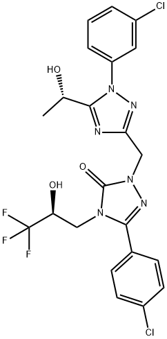 3H-1,2,4-Triazol-3-one, 5-(4-chlorophenyl)-2-[[1-(3-chlorophenyl)-5-[(1S)-1-hydroxyethyl]-1H-1,2,4-triazol-3-yl]methyl]-2,4-dihydro-4-[(2S)-3,3,3-trifluoro-2-hydroxypropyl]- Struktur