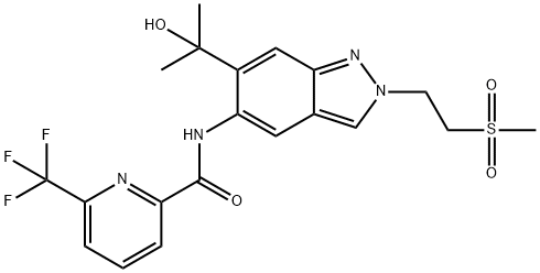 2-Pyridinecarboxamide, N-[6-(1-hydroxy-1-methylethyl)-2-[2-(methylsulfonyl)ethyl]-2H-indazol-5-yl]-6-(trifluoromethyl)- Struktur