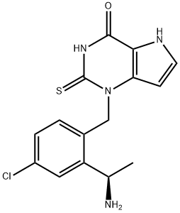 4H-Pyrrolo[3,2-d]pyrimidin-4-one, 1-[[2-[(1R)-1-aminoethyl]-4-chlorophenyl]methyl]-1,2,3,5-tetrahydro-2-thioxo- Struktur