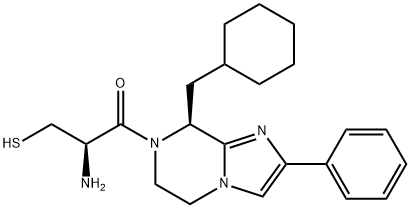 1-Propanone, 2-amino-1-[(8S)-8-(cyclohexylmethyl)-5,6-dihydro-2-phenylimidazo[1,2-a]pyrazin-7(8H)-yl]-3-mercapto-, (2R)- Struktur