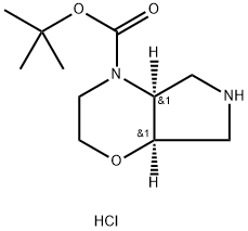 tert-butyl cis-3,4a,5,6,7,7a-hexahydro-2H-pyrrolo[3,4-b][1,4]oxazine-4-carboxylate hydrochloride Struktur