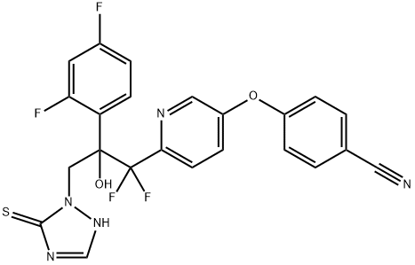 Benzonitrile, 4-[[6-[2-(2,4-difluorophenyl)-3-(2,5-dihydro-5-thioxo-1H-1,2,4-triazol-1-yl)-1,1-difluoro-2-hydroxypropyl]-3-pyridinyl]oxy]- Struktur