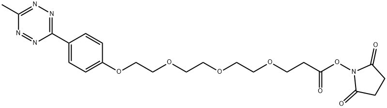 Propanoic acid, 3-[2-[2-[2-[4-(6-methyl-1,2,4,5-tetrazin-3-yl)phenoxy]ethoxy]ethoxy]ethoxy]-, 2,5-dioxo-1-pyrrolidinyl ester Struktur