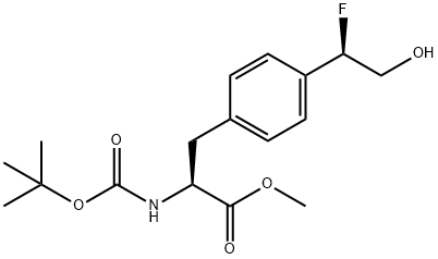 methyl (2S)-2-((tert-butoxycarbonyl)amino)-3-(4-(1-fluoro-2-hydroxyethyl)phenyl)propanoate Struktur