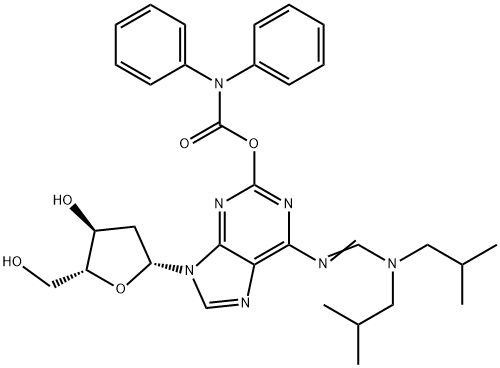 N6 -(Diisobutylaminomethylidene)-O2 -(diphenylcarbamoyl)-2'- deoxyisoguanosine Struktur