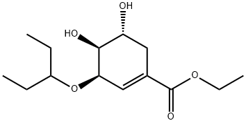 1-Cyclohexene-1-carboxylic acid, 3-(1-ethylpropoxy)-4,5-dihydroxy-, ethyl ester, (3R,4S,5R)- Struktur