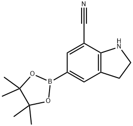 1H-Indole-7-carbonitrile, 2,3-dihydro-5-(4,4,5,5-tetramethyl-1,3,2-dioxaborolan-2-yl)- Struktur