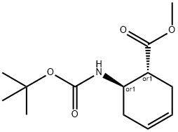 3-Cyclohexene-1-carboxylic acid, 6-[[(1,1-dimethylethoxy)carbonyl]amino]-, methyl ester, (1R,6R)-rel- Struktur