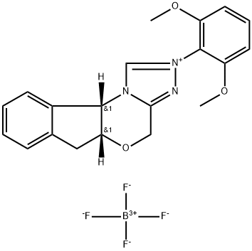 4H,6H-Indeno[2,1-b][1,2,4]triazolo[4,3-d][1,4]oxazinium, 2-(2,6-dimethoxyphenyl)-5a,10b-dihydro-, (5aR,10bS)-, tetrafluoroborate(1-) (1:1) Struktur